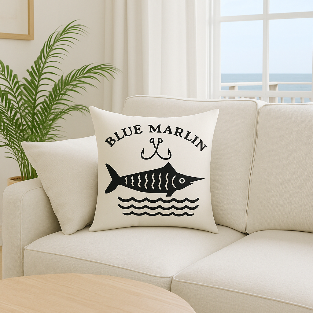 Blue Marlin Faux Suede Pillow